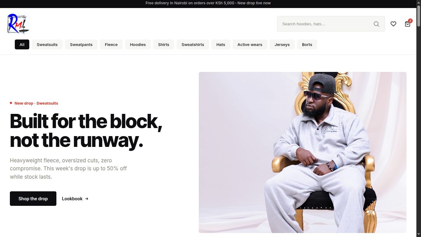Screenshot of RML Wears E-commerce Website